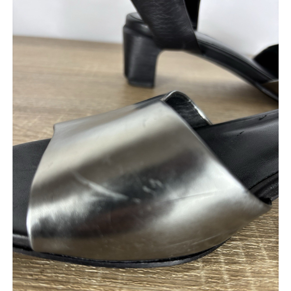 Eileen Fisher Vera Cuoio Leather Block Heel Sandals Pewter Black Womens 7.5 - Picture 12 of 13